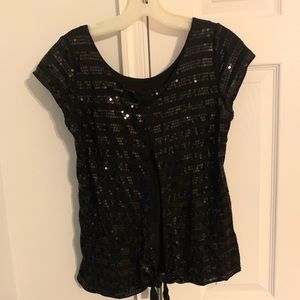 Black sequin cap sleeve top